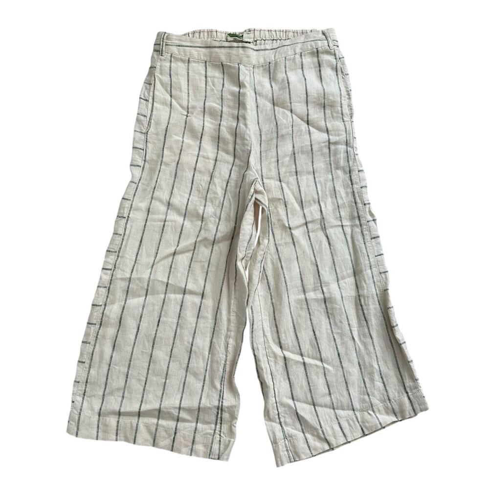 Anthropologie cream & blue striped wide leg linen pants size S